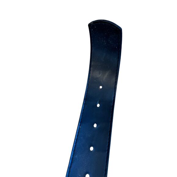 VTG Kandell and Marcus Navy Blue Croc Embossed Leather Belt Gold Buckle, XL main image 5